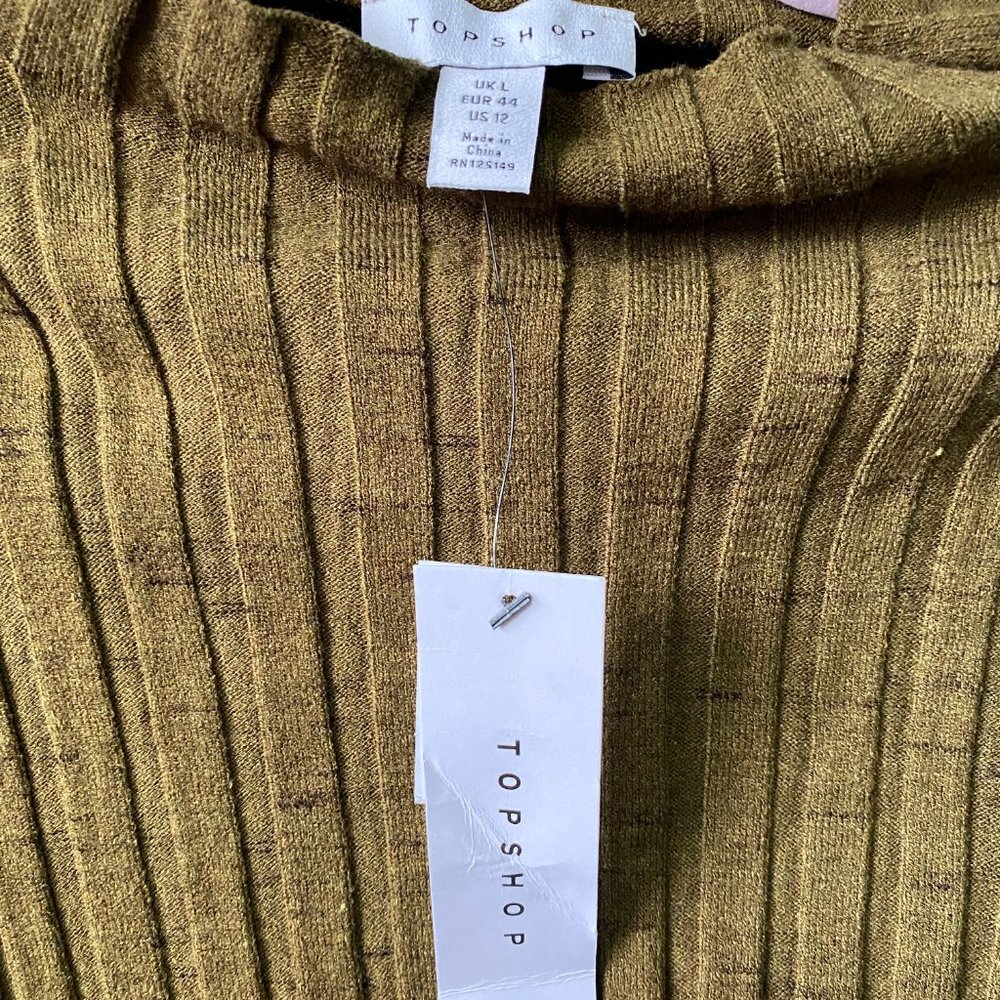 Topshop Khaki Knitted Marl Funnel Neck Top - Picture 4 of 5